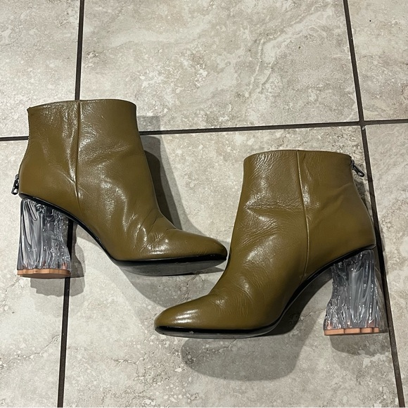 Acne Studios Shoes Womens 41 Tan Olive Brown Unique Heel Leather Boots Booties - Picture 1 of 12